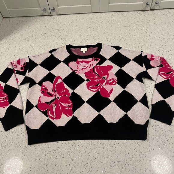 CYRUS Floral Knit Sweater Women's Size Large Pink Black White Pattern - Picture 3 of 8